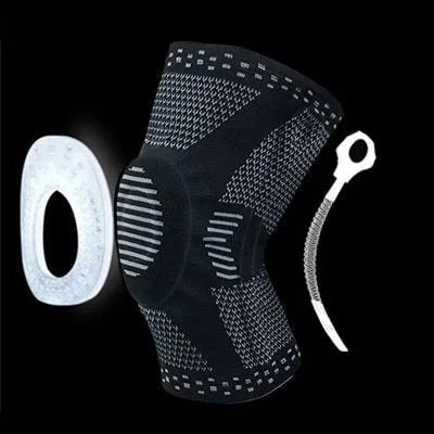 Knee patella protector brace with silicone cushion and side springs in spandex material for basketball and running