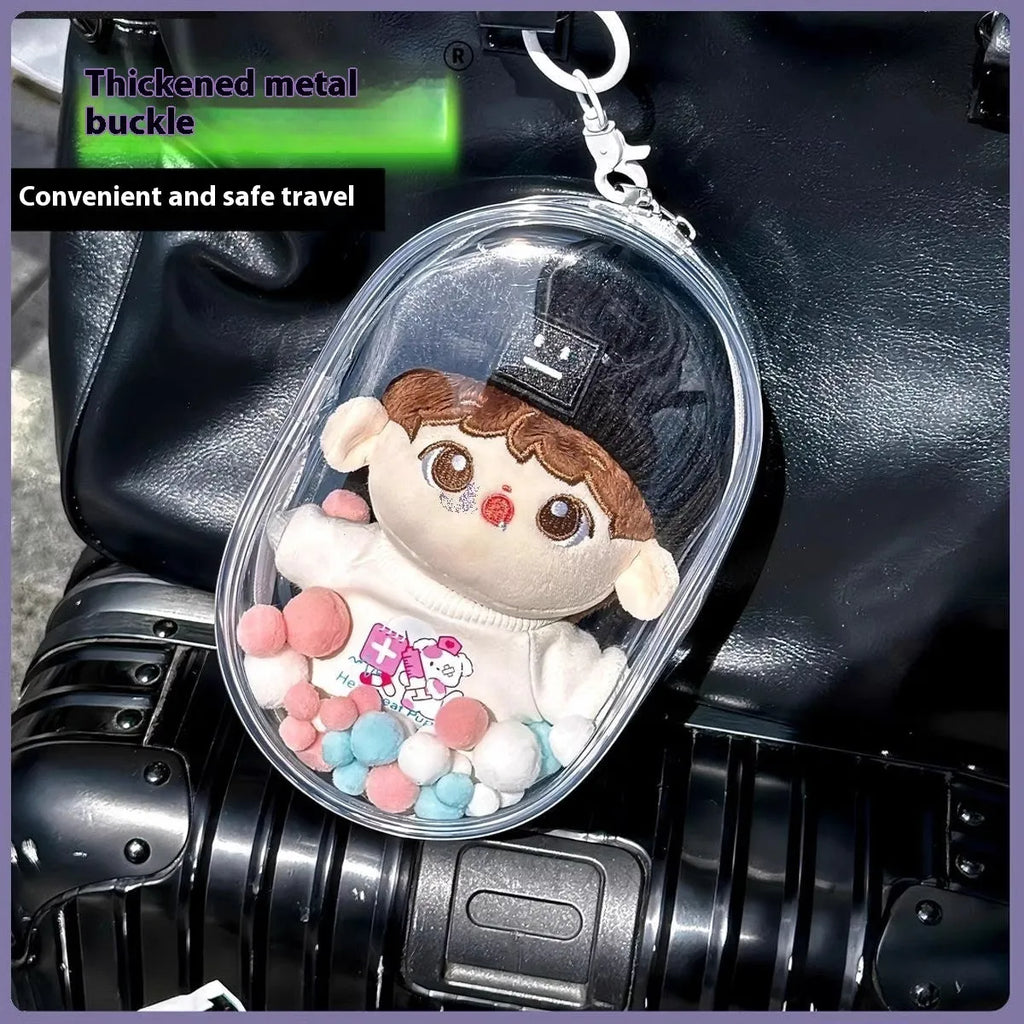 PVC cube storage bag for cotton dolls in avocado green colour with keychain attachment