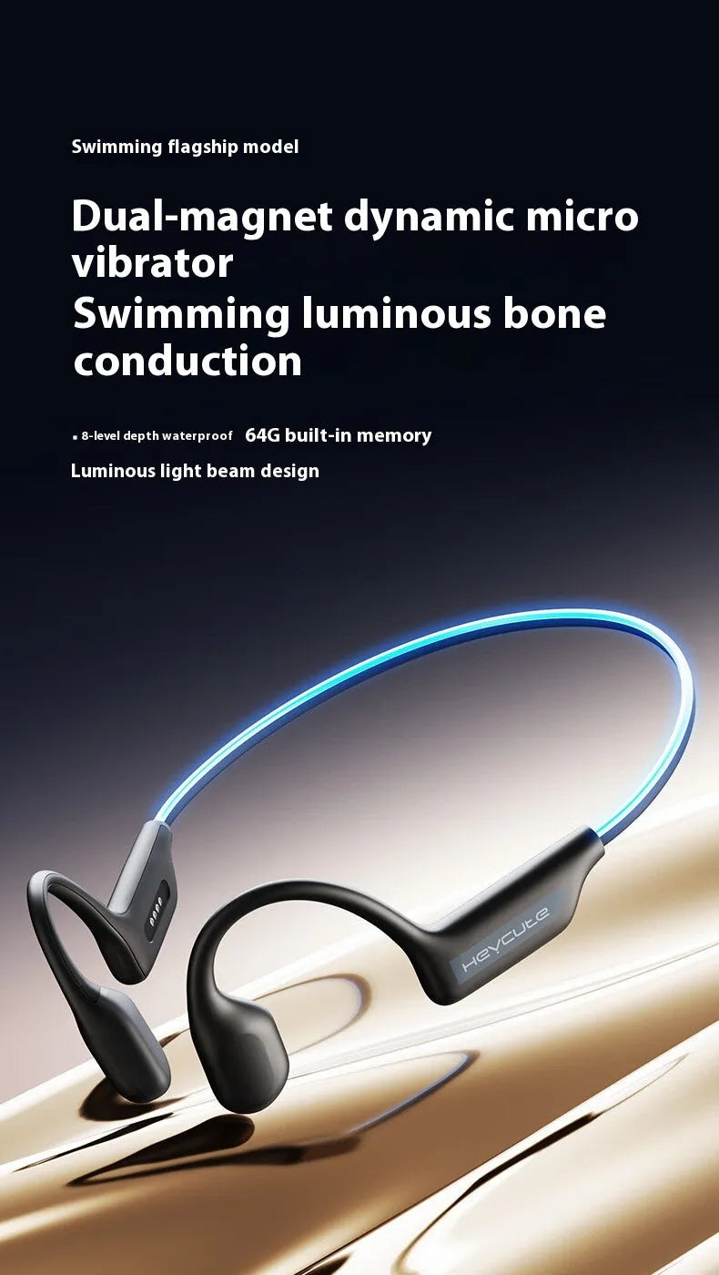 Sports neck hanging waterproof bone conduction Bluetooth earphones in Classic Black with breathing light