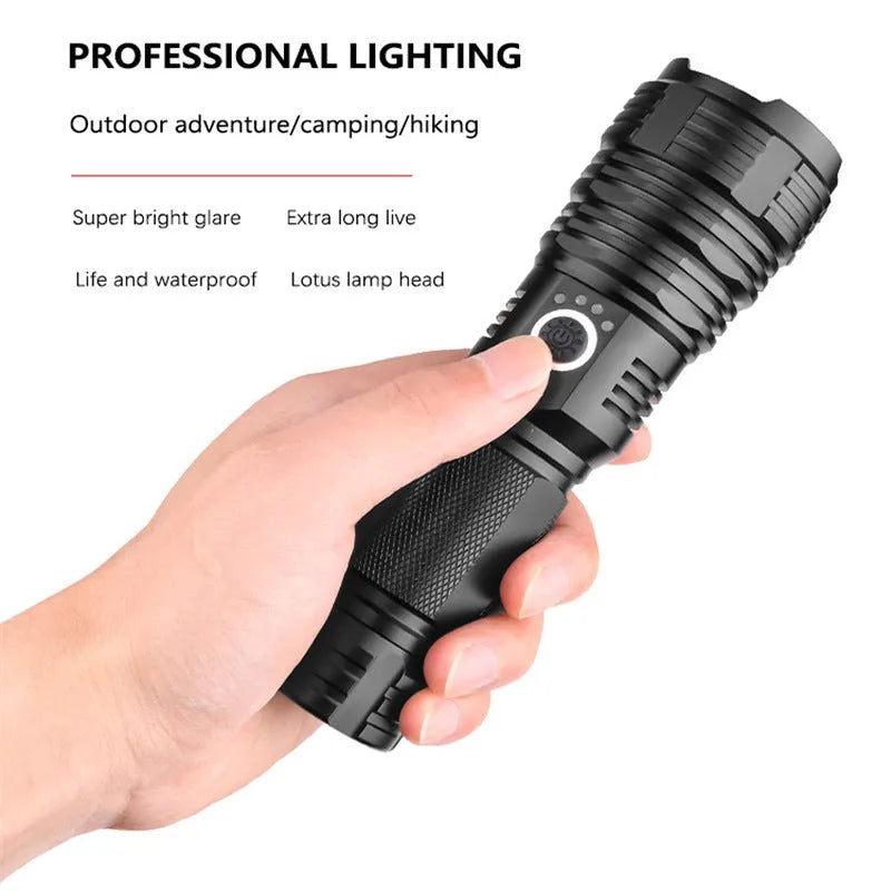 P70 USB charging outdoor flashlight with XHP 70 LED and telescopic zoom in aluminium alloy body