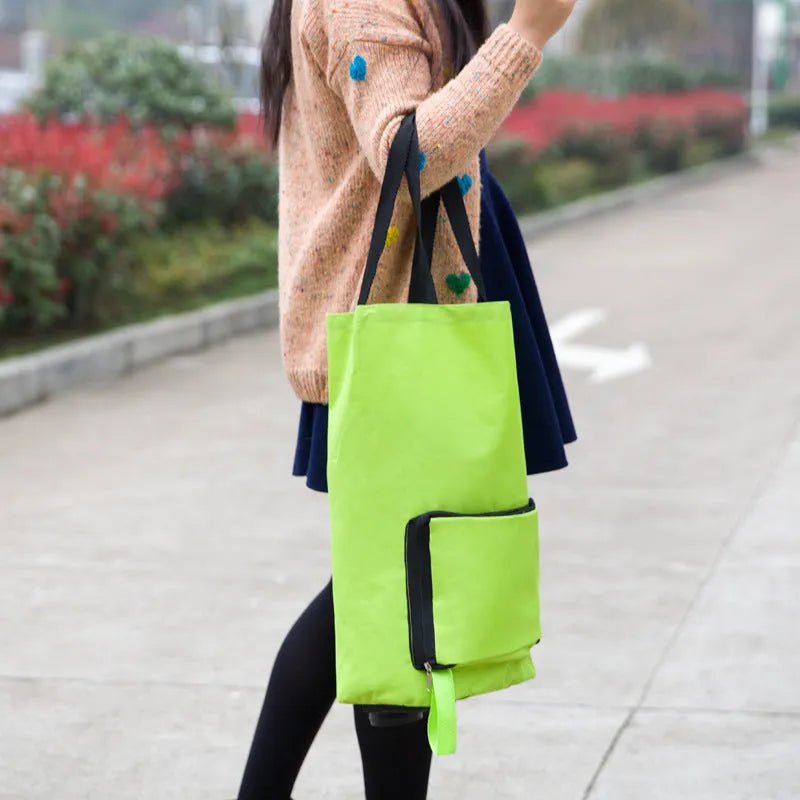 Green 3 in 1 heavy duty shopping cart with Oxford cloth, expanded size 55x28x18cm, folded size 28x18x4cm