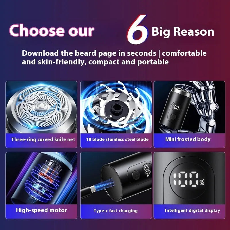 Mini-portable rechargeable electric shaver with floating cutter head in black
