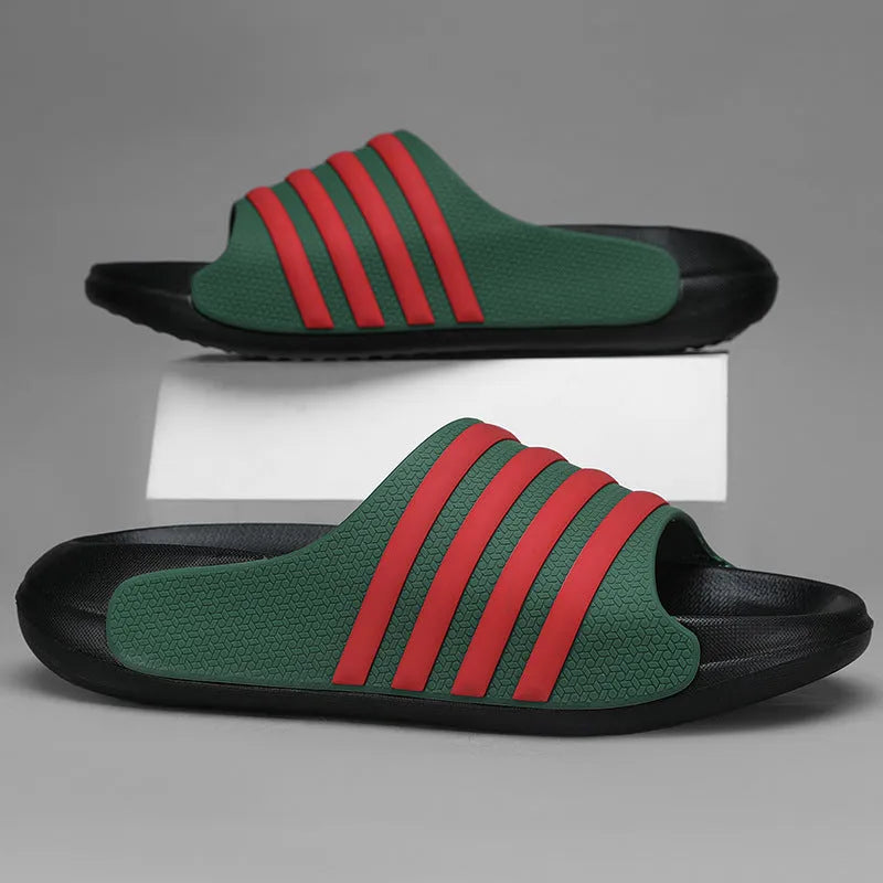 A pair of casual unisex slippers with an EVA sole and PVC upper, shown in a two-tone colour option.