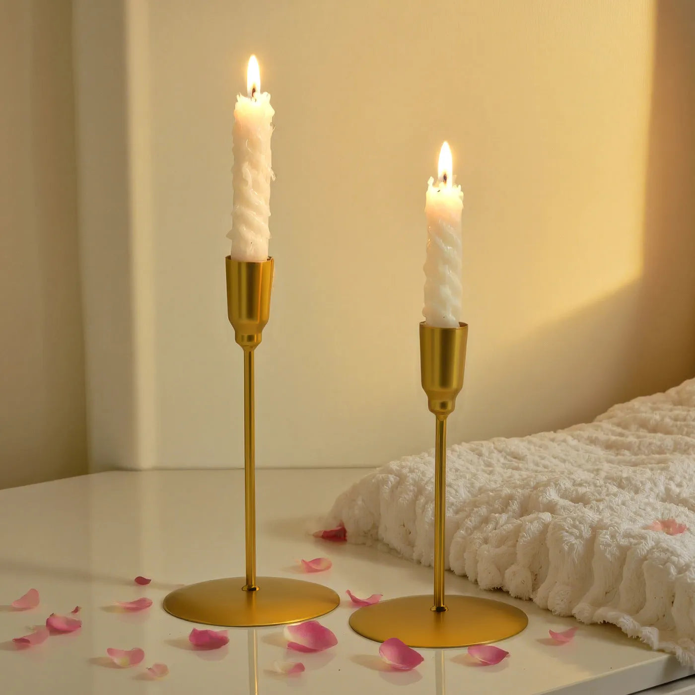 Handmade iron dining table candle ornament in gold colour available in multiple sizes