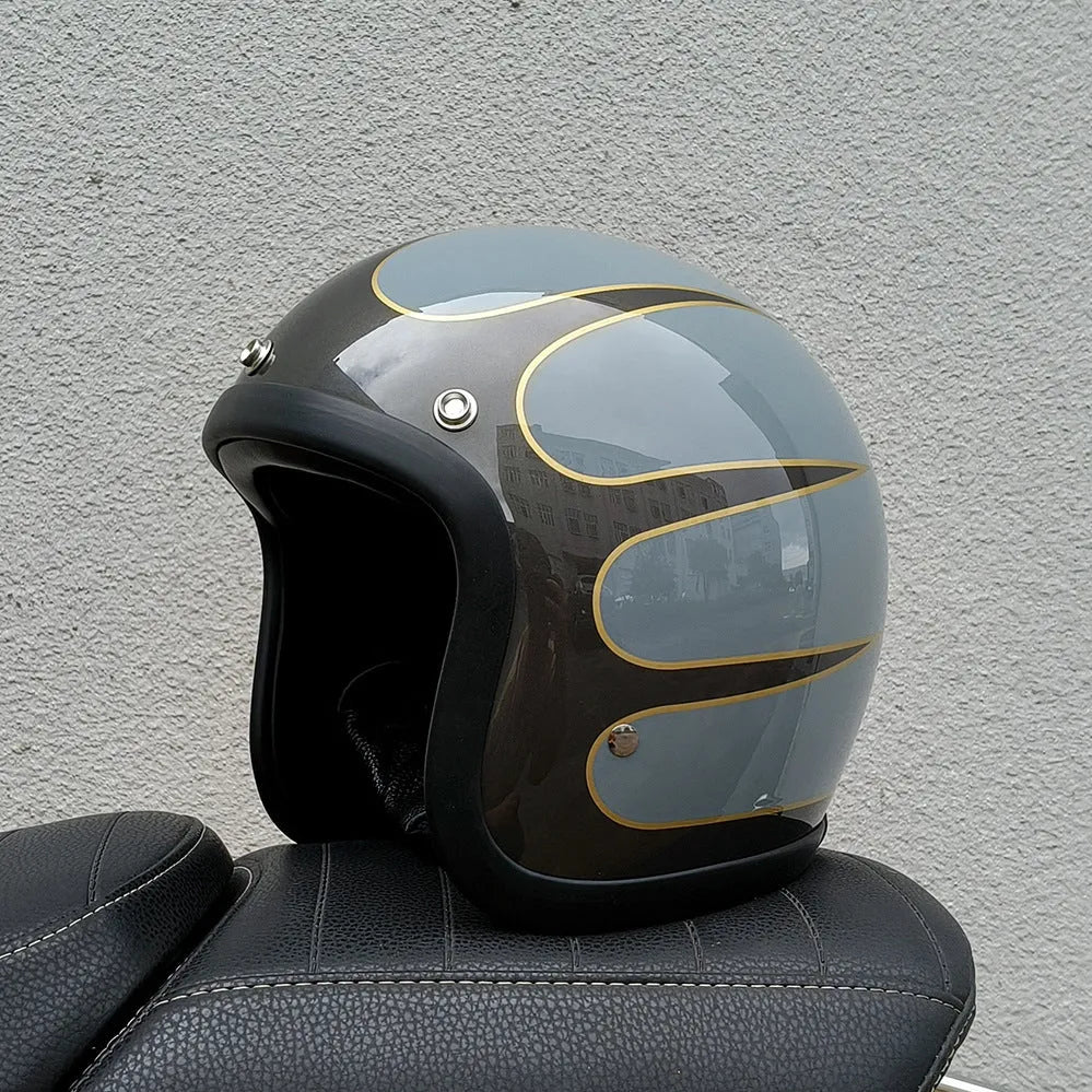 Retro-style FRP motorcycle half helmet in multiple colours for electric bike commuting