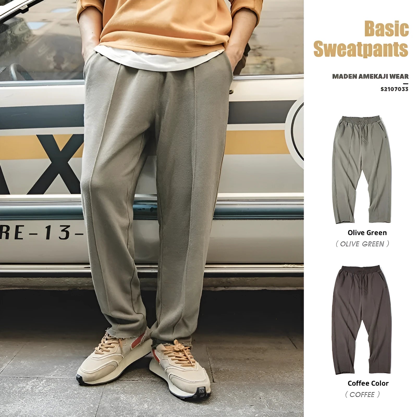 Marden Tooling retro tapered 3D cutting hemming cotton sweatpants for men in brown and olive green