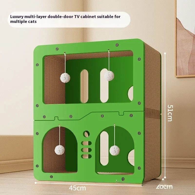 Double layer cat scratching board and nest with wear-resistant surface in selected style option