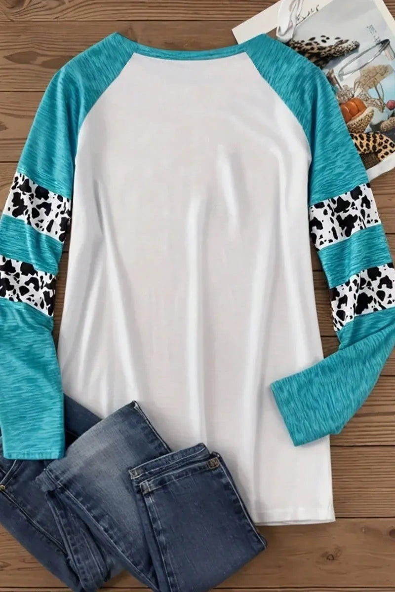 Sky blue Halloween pumpkin 3D printed casual T-shirt with long sleeves