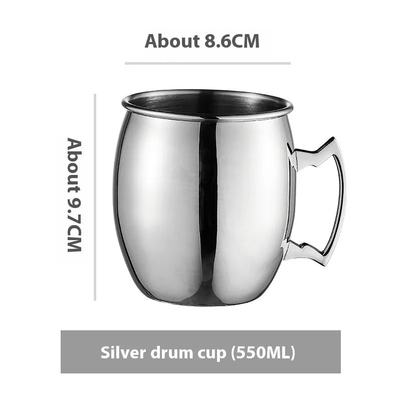 Stainless steel Moscow Mule cup with copper interior in silver, gold, rose gold or black colours