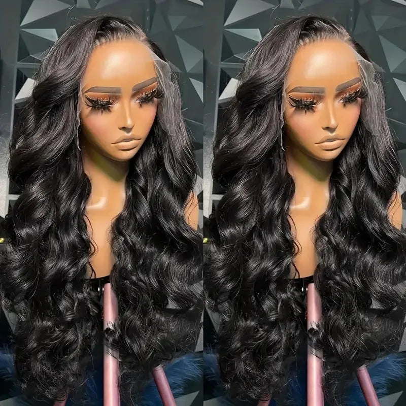 Black medium large wave full-head synthetic wig with curly hair texture