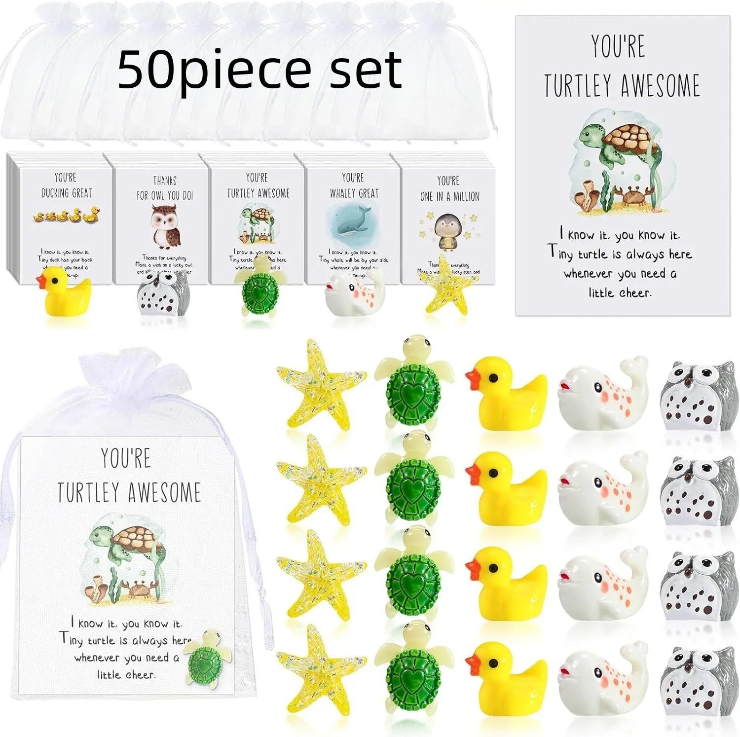 Set of resin memo cards with inspirational pun designs, showing pocket-sized scale and multiple cards.