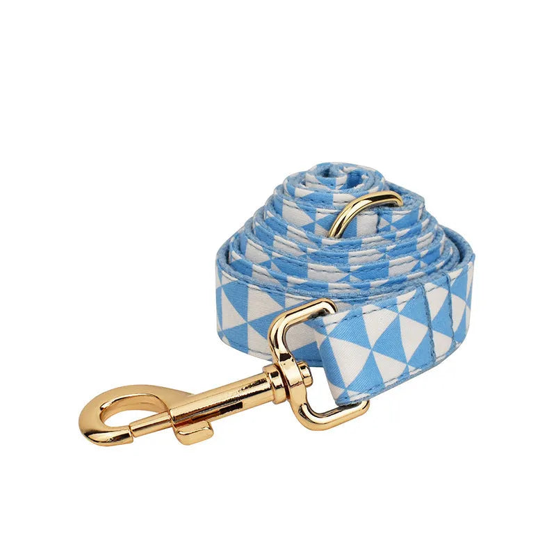 Blue cloth dog bow tie vest outfit set with collar, leash, bow and vest for small dogs