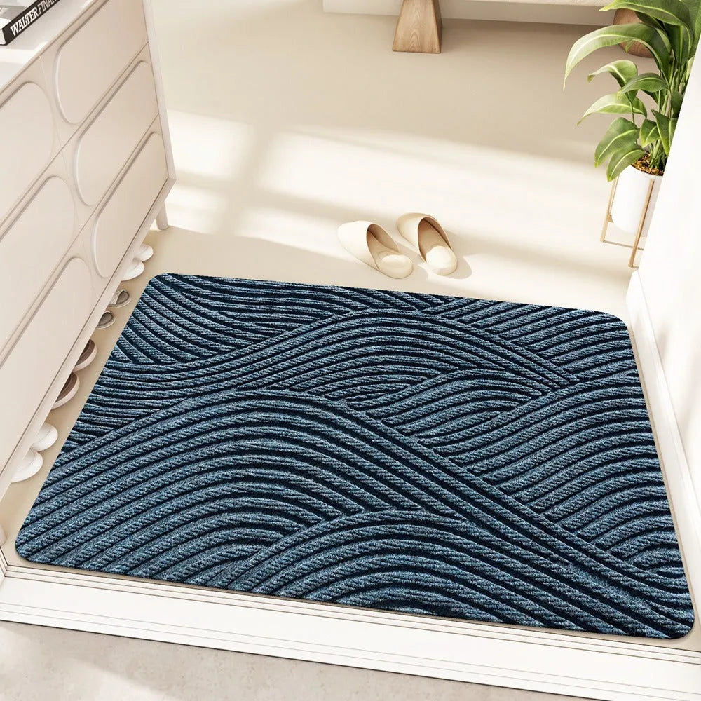 Diatom oil entrance floor mat with cartoon anime alien pattern in blue colour, 60x90cm dimensions