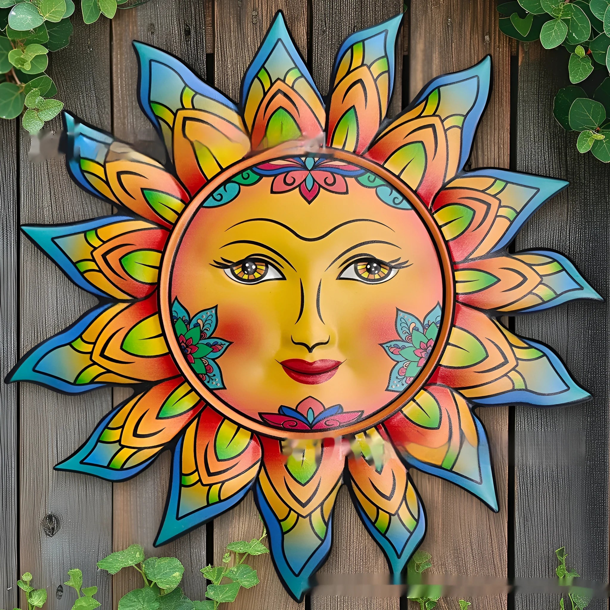 Iron sun face wall hanging with circular design and detailed metalwork for indoor decoration