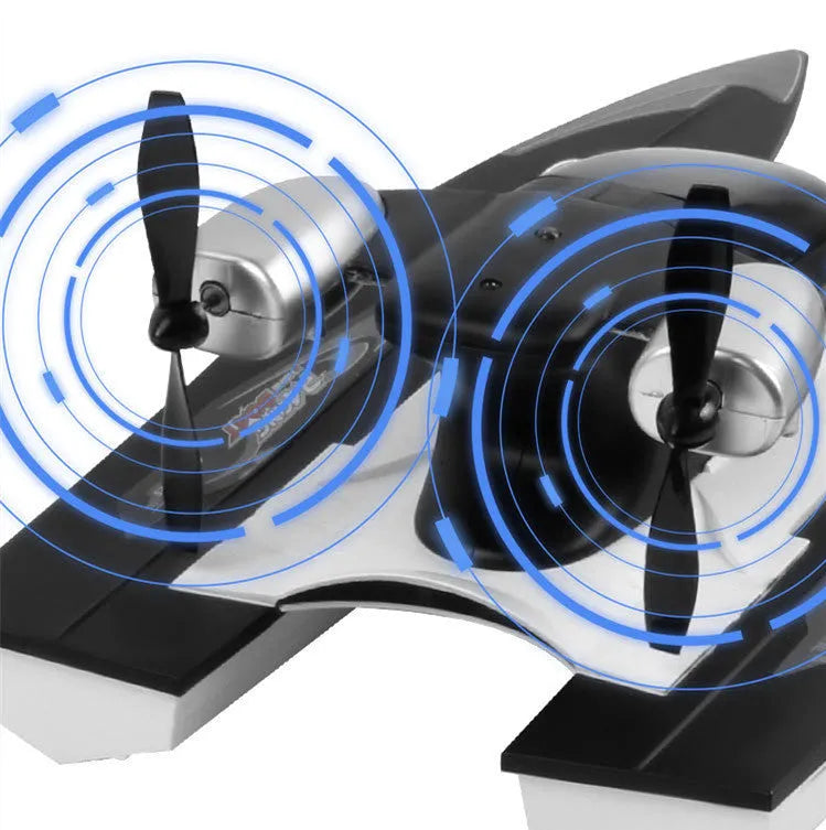 Black plastic high-speed 2.4G remote control toy boat with handle remote and spare propellers