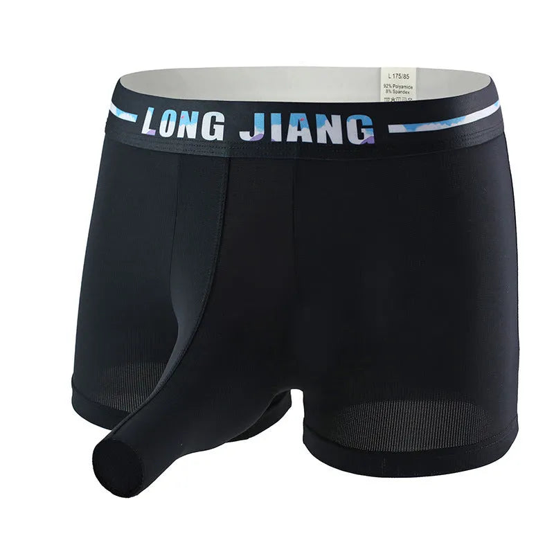 Men's ice silk boxer shorts in solid colours with mid waist design