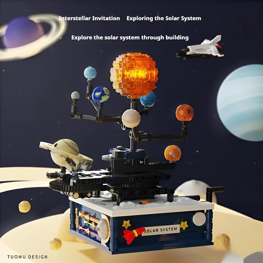 Rotating solar system space model building blocks with 775 plastic small particles in colour box packaging for teenagers