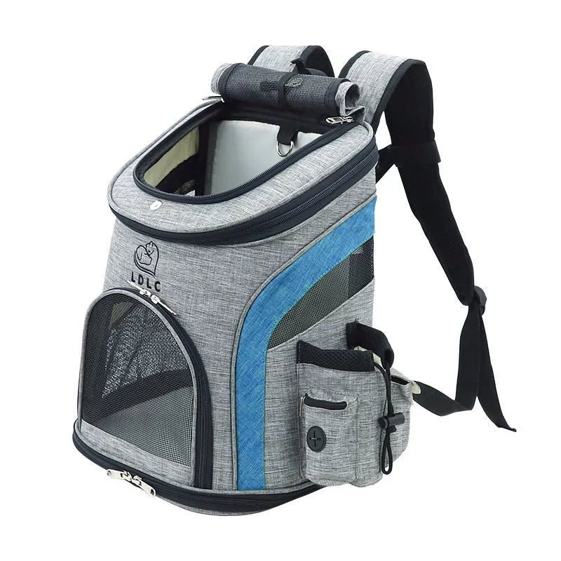 Breathable nylon pet backpack for pets up to 20 kg in grey colour with medium-to-hard structure