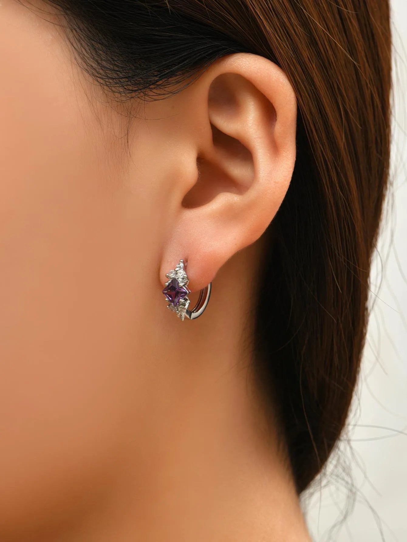 Geometric square zircon earrings for women in copper, gold colour option, 1.8 cm length