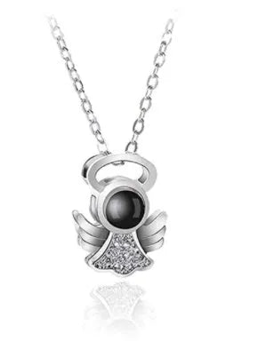 I Love You necklace with zircon pendant in silver, 100 languages design, chain length 40+5 cm