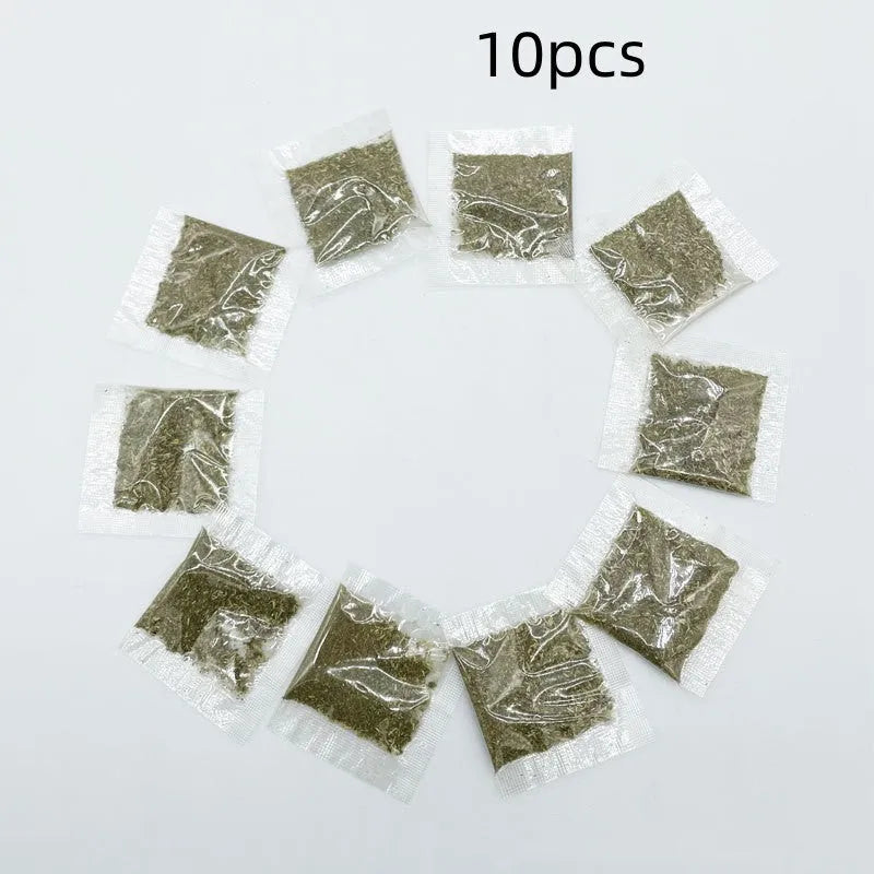 Catnip tea bag 1 gram in non-woven fabric pouch with catnip leaves visible inside