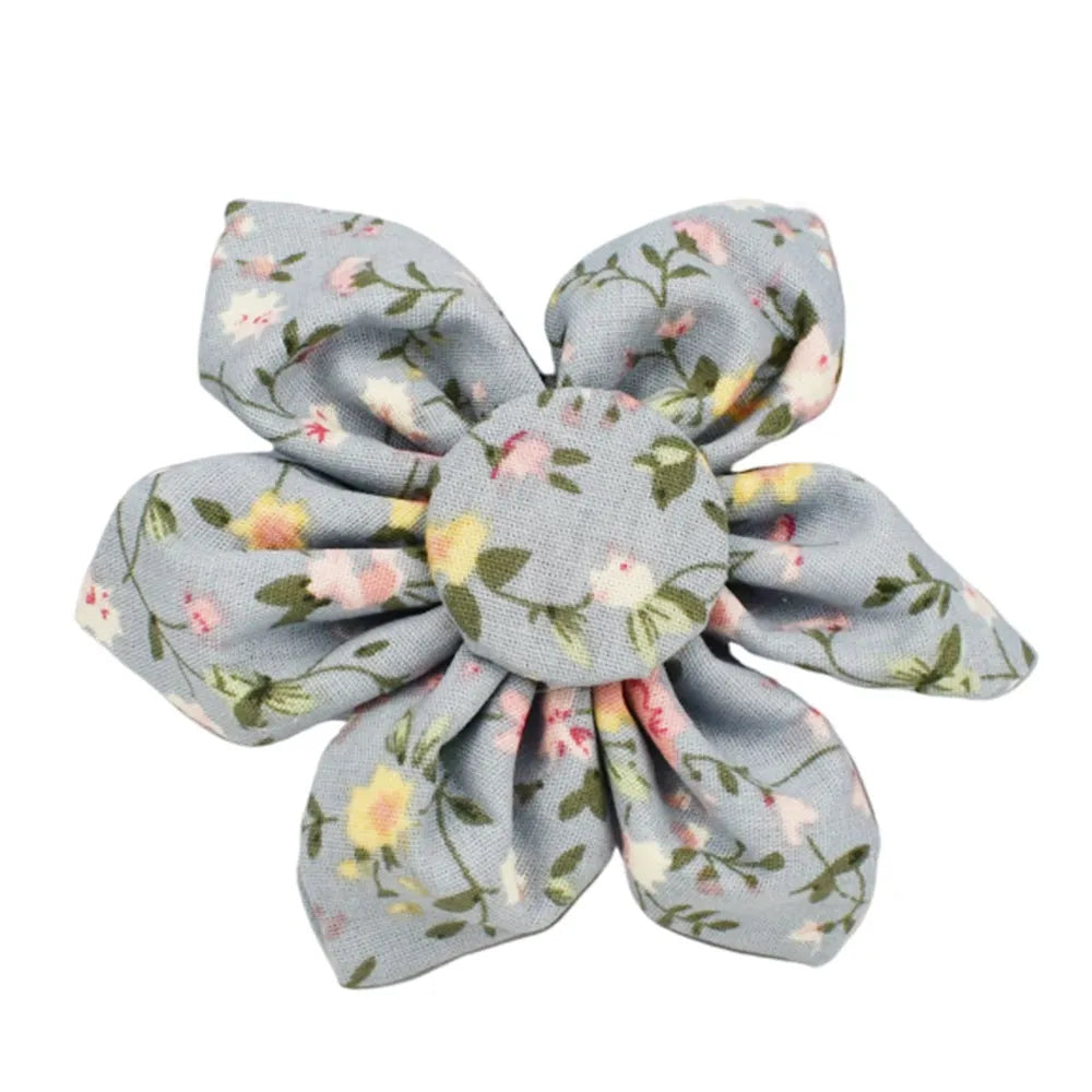 Floral pattern dog collar set with leash, vest, bow, and poop bag holder in five coordinated pieces