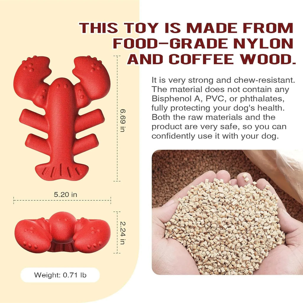 Red durable chew toy for large dogs, shown with dimensions for scale.