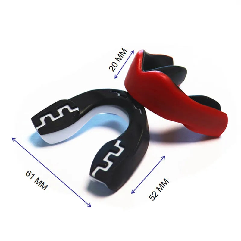 Adult boxing mouthguard with printed teeth design in black/white, red/white, and blue/white colour options