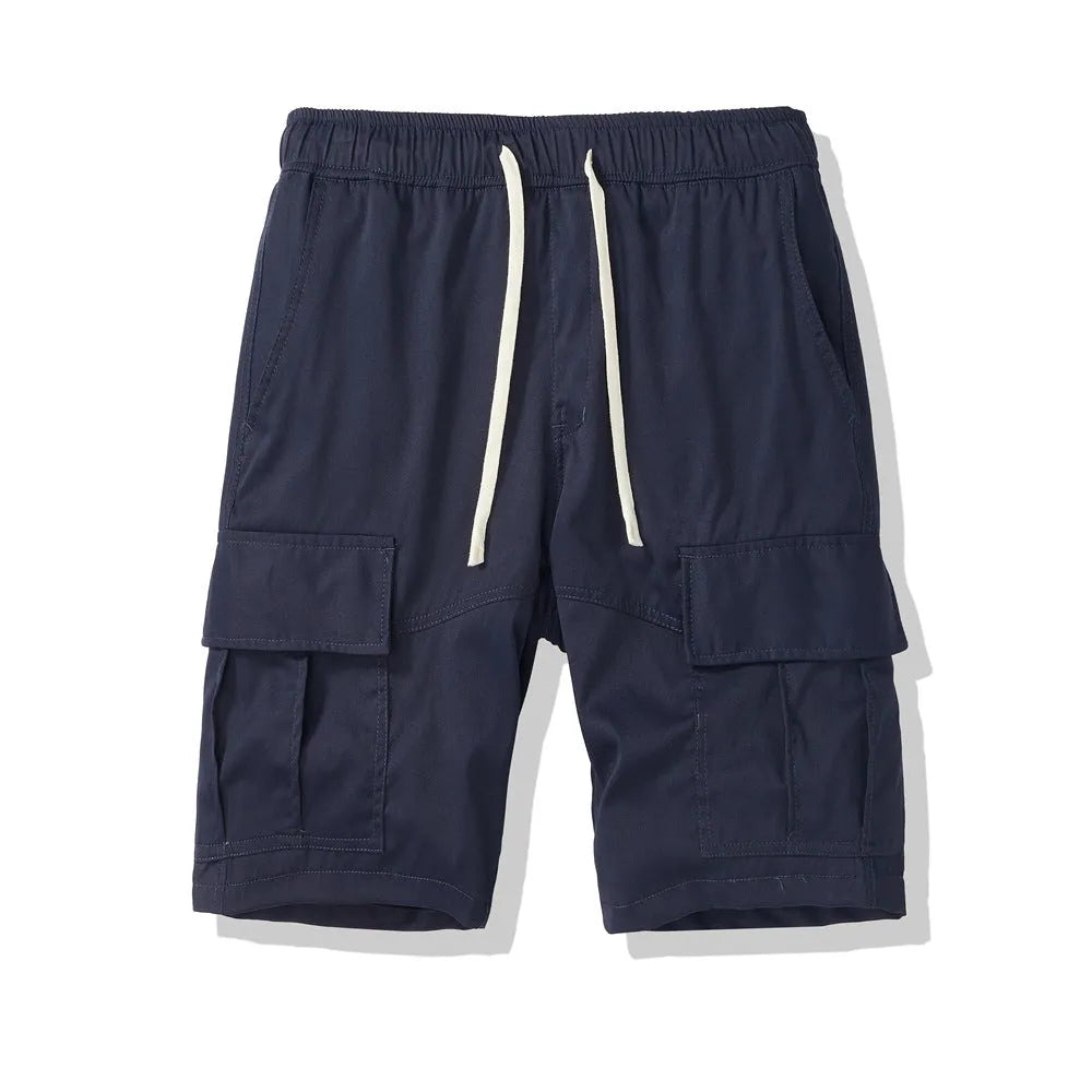 Men's multi-pocket loose cropped trousers in polyester for outdoor summer wear