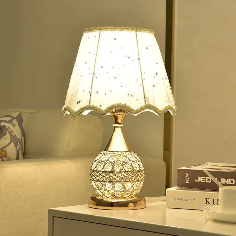Gold crystal desk lamp with electroplated iron base and remote control for bedroom bedside lighting