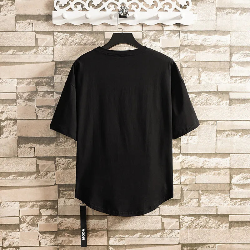 Men's summer cotton wide zipper T-shirt in loose fit white colour plain round neck short sleeve