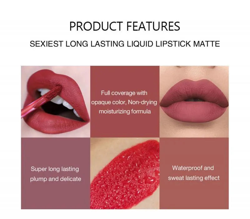 HANDAIYAN non-sticky matte liquid lipstick set gift box with six assorted shades and high-shine gloss