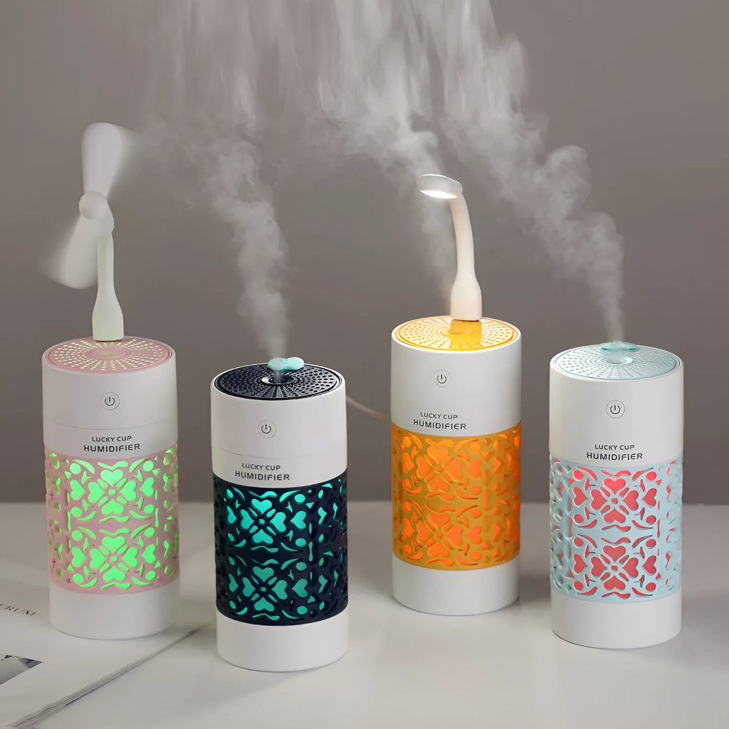 Lucky USB desktop humidifier in black with 250ml water bottle and front control button
