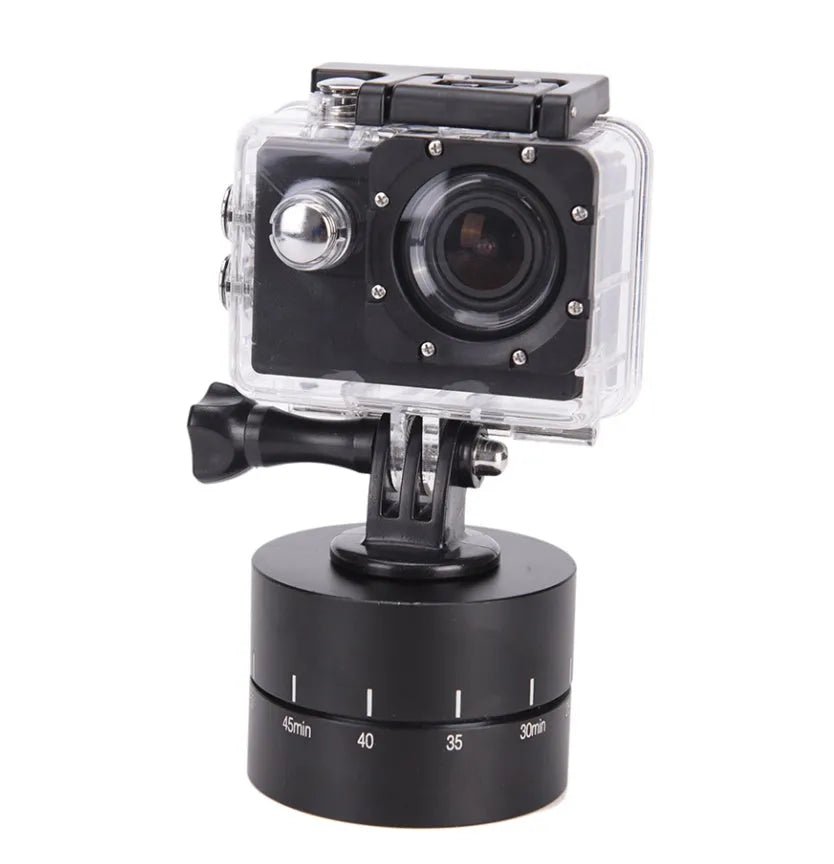 360-degree auto rotate camera tripod head base compatible with GoPro, SLR, and iPhone cameras