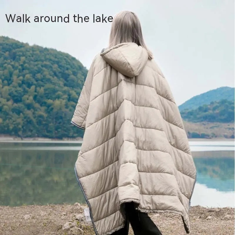 Grey or army green adult wearable sleeping bag cloak measuring 200x140cm with hollow cotton insulation