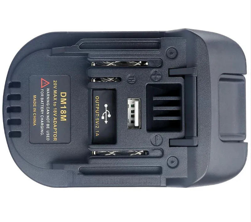 Black Milwaukee to Makita battery adapter converter measuring 125x90x65cm for DM18M tools and H99F batteries