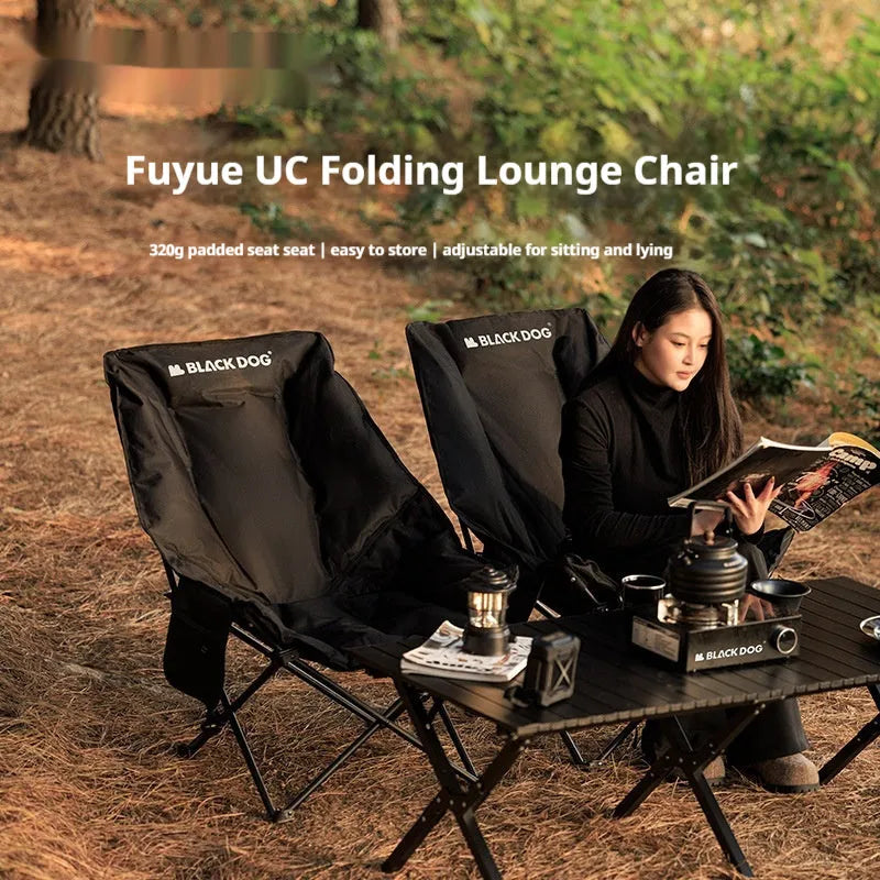 Night black portable folding camping recliner chair with oxford cloth seat