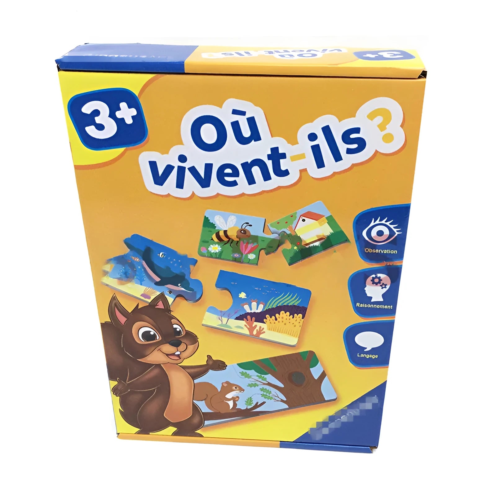 French children's puzzle toy with 12 pairs of thickened paper mosaic cards showing pictures and words.