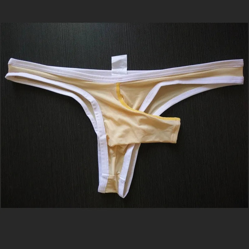 Men's ice silk underwear briefs in army green colour showing elephant nose front design on a white background.