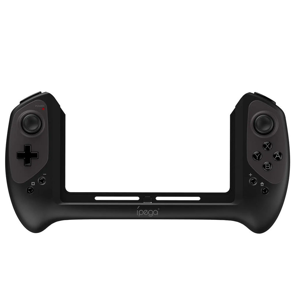 Black wireless gamepad for Nintendo Switch showing ergonomic curved grips and textured joysticks