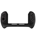 Black wireless gamepad for Nintendo Switch showing ergonomic curved grips and textured joysticks