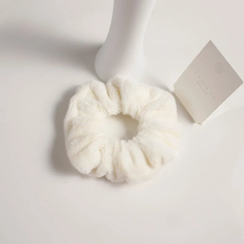 Girly cute plush large intestine hair tie in vintage geometry style, available in 9 colours including black and pink