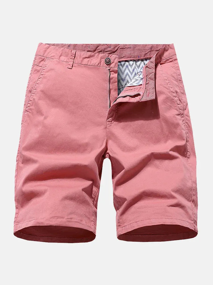 Men's printed denim shorts with elastic waist in straight leg cut