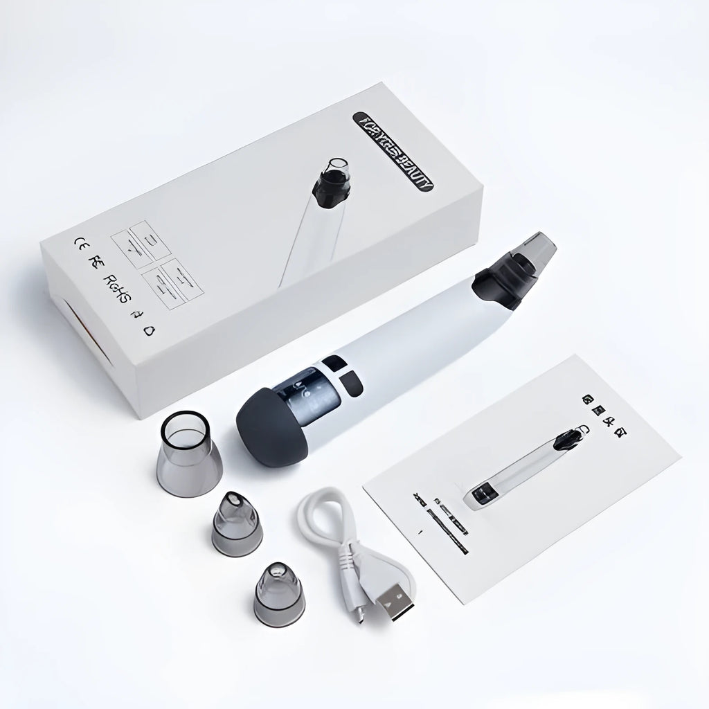 Blackhead suction instrument with three interchangeable heads for facial pore cleaning and exfoliation