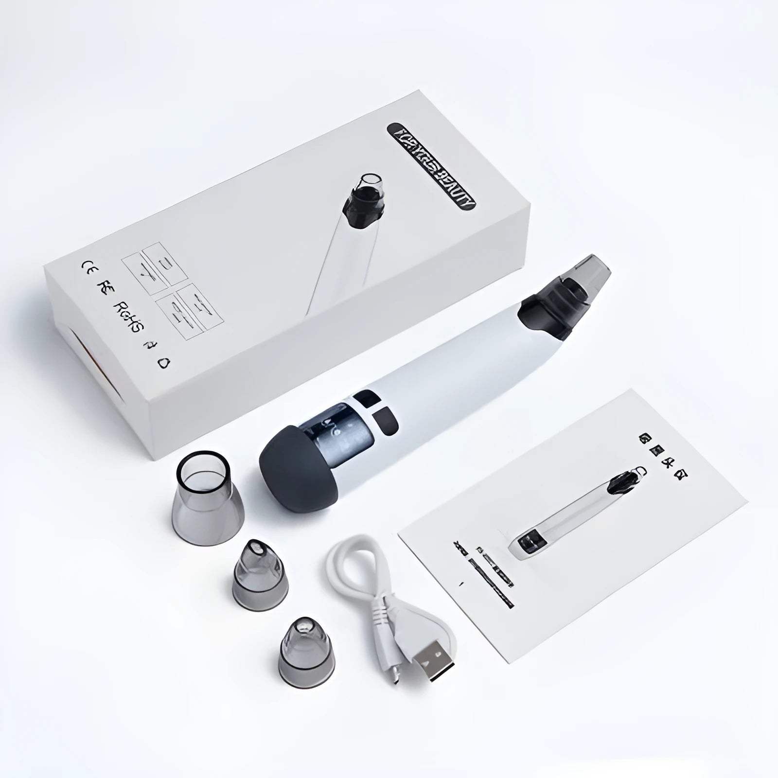 Blackhead suction instrument with three interchangeable heads for facial pore cleaning and exfoliation