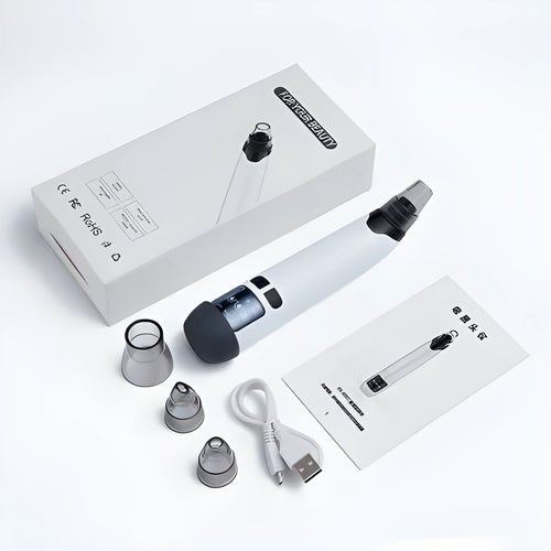 Blackhead suction instrument with three interchangeable heads for facial pore cleaning and exfoliation