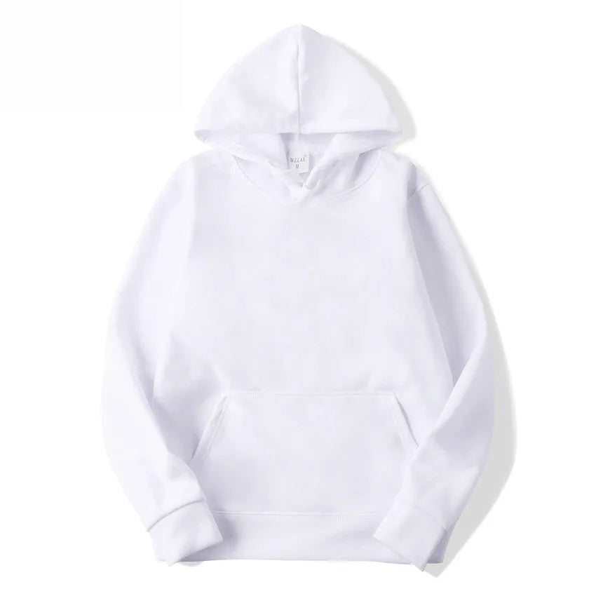 White solid colour pullover hoodie for men and women with long sleeves and cotton blend fabric