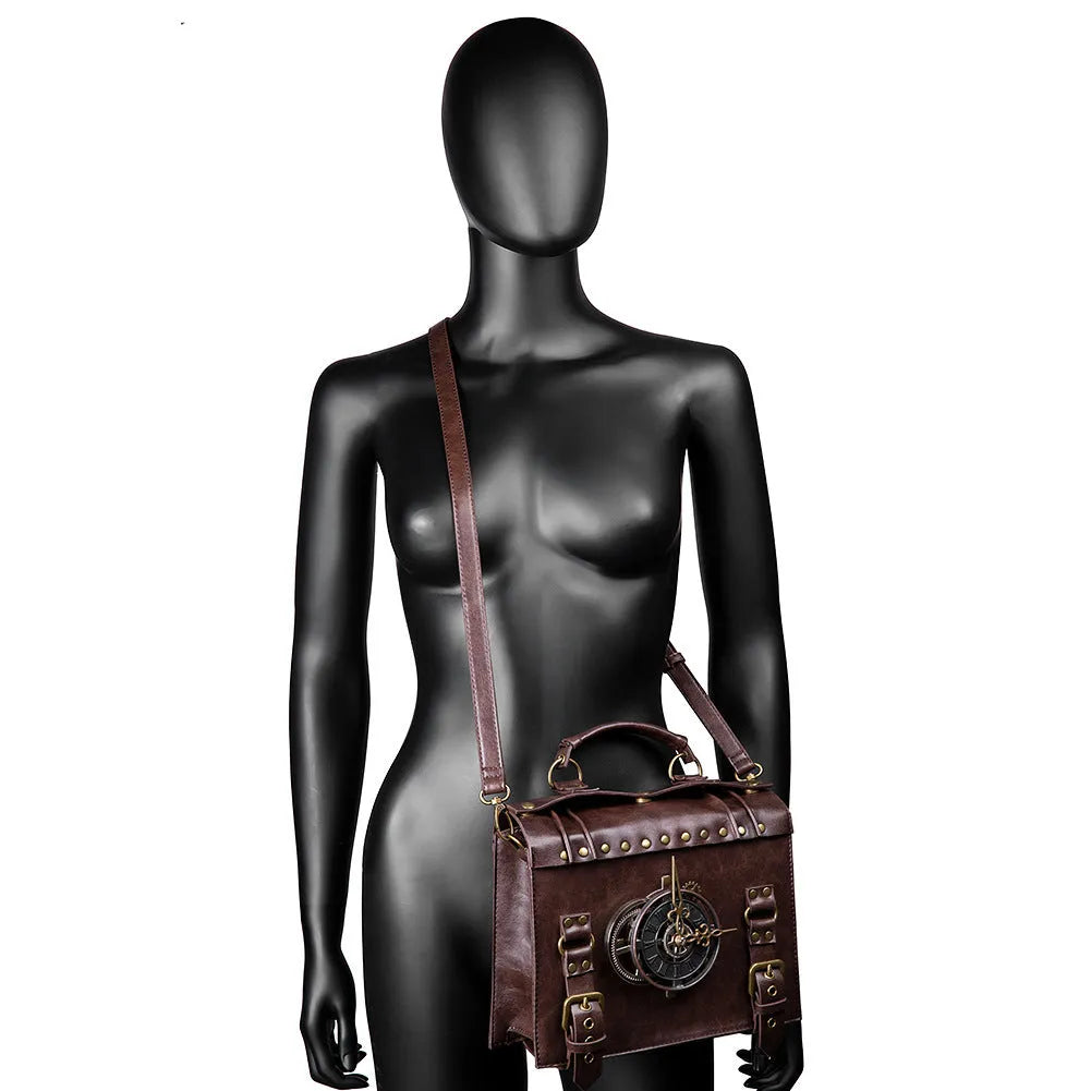 Bronze steampunk industrial retro shoulder bag with metal hardware 25x21x9cm