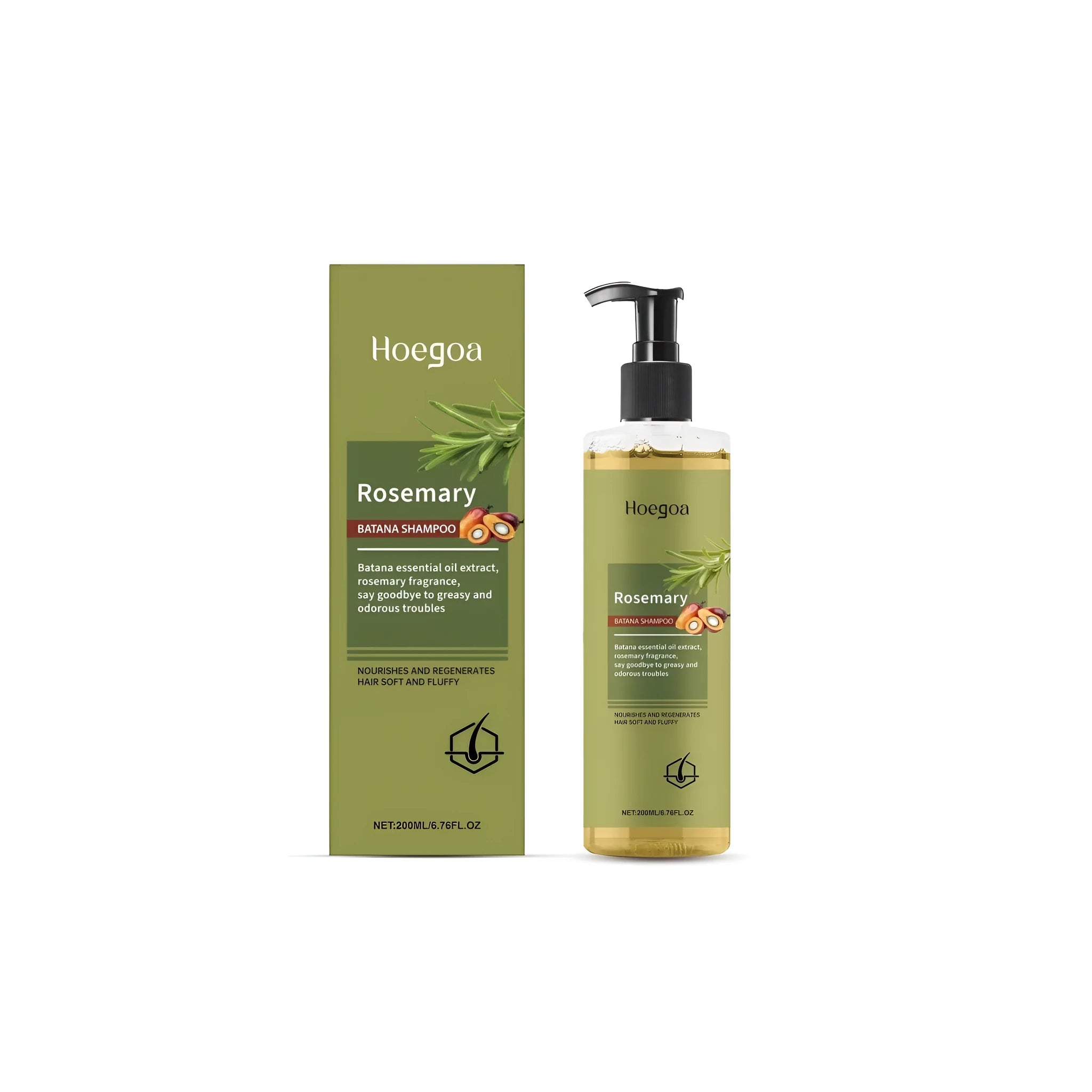 200ml bottle of Rosemary Hair Growth Shampoo with Platthana oil on a bathroom shelf.