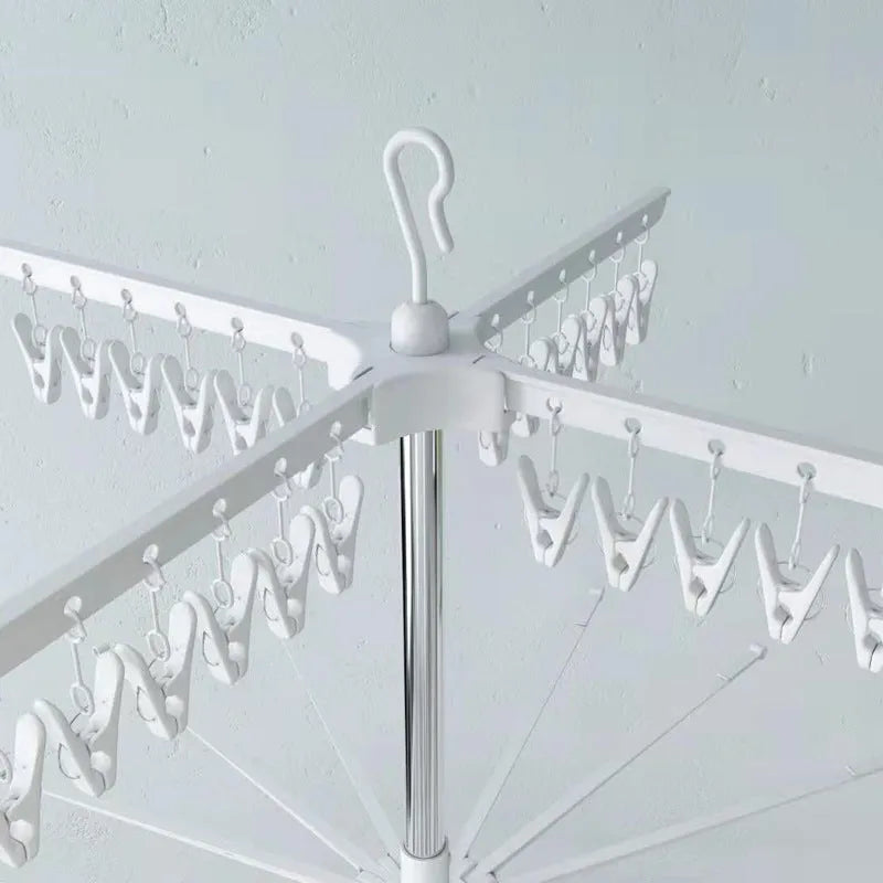 Mobile three-layer stainless steel drying rack with plastic clips for socks and ties